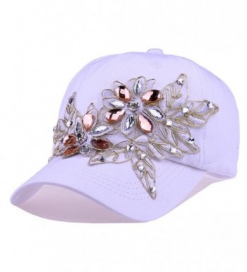 CRUOXIBB Women Cotton Cap Rhinestone Flower Fashion Baseball Hat - White - CK183KDXM9I