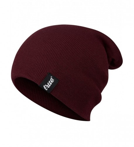 TRUE VISION Mens Beanie Hat Slouch or Traditional Style One Size Knitted Unisex - Burgundy - C1183S2DX2N