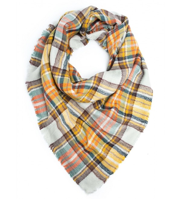 Bohomonde- Moira Plaid Blanket Winter Scarf or Shawl - Mustard/Orange - C21290KH5SR