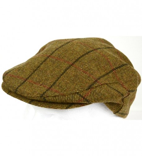 Mens Shooting / Flat / Peak Cap. 100% Pure Wool. Made in Irish Woolen Mill. Brown Check - CO11NIWI0ZL