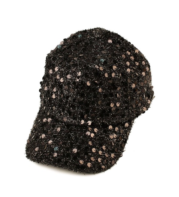 Dance Recital Flashy Shiny Shimmer Sequins Baseball Ball Cap Hat Adjustable - Black - CC125W8165J