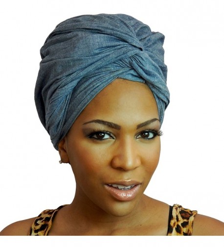 The Urban Turbanista Head Wrap -Extra Long Denim Blue Jean Headwrap Scarf Tie - Denim Blue - CW12L6REIQT