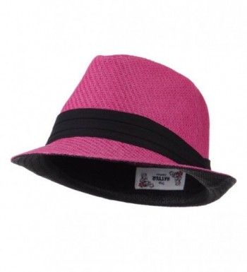 Toyo Straw Fedora Hat with Black Band - OSFM - Fuchsia - CR11E8U1RVL