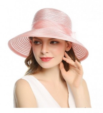 Welrog Women's Organza Wide Brim Bowknot Ponytail Kentucky Derby Church Dress Sun Hat - Pink - CT1807MT965