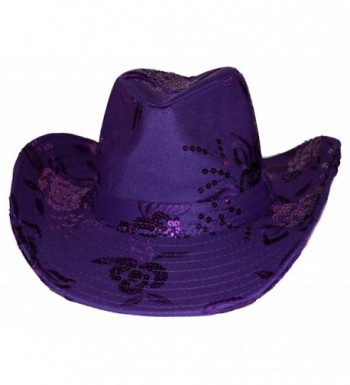 Sequin Floral Embroidered Western Hat in Purple - CR12BY7W0KH