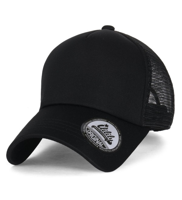 ililily Plain Baseball Cap Simple Mesh Snapback Color Trucker Hat - All Black - CU12JU4PDHD
