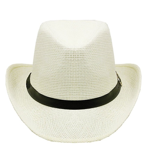 Silver Fever Woven Urban Panama Cowboy Hat with Ribbon - White - C112BWNNXJF