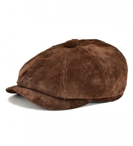 VOBOOM Leather newsboy Retro IVY Hat Cap 8 Pannel Cabbie Classtic Beret Hat - Dark Brown - C71859852YC