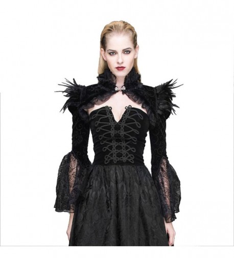 Gothic Steampunk Feathers Capes Lace Tassel Wraps Horn Sleeve Pashmina Shawl - CB17YQXH7OO