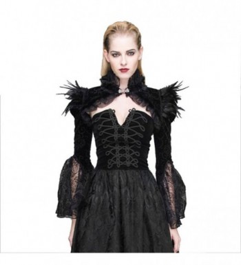 Gothic Steampunk Feathers Capes Lace Tassel Wraps Horn Sleeve Pashmina Shawl - CB17YQXH7OO