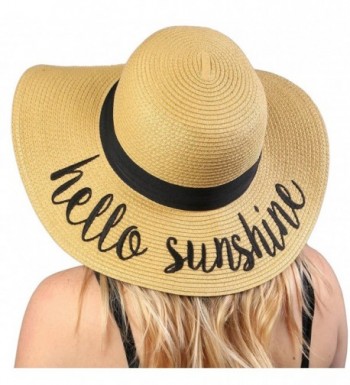 Funky Junque Women's Bold Cursive Embroidered Adjustable Beach Floppy Sun Hat - Hello Sunshine - C917X0M496N