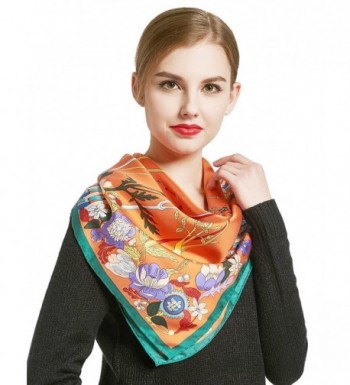 Silk Scarf Head Scarf Hip Scarf Large Satin Square Hair Scarfs for Fashion Women - Orange - CC188ZG6MKO