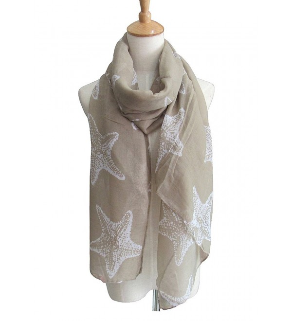 Women's Fashion Party Shawl Starfish Printed Spring Summer Scarves Girls Gift - Beige - C317YQL2L69