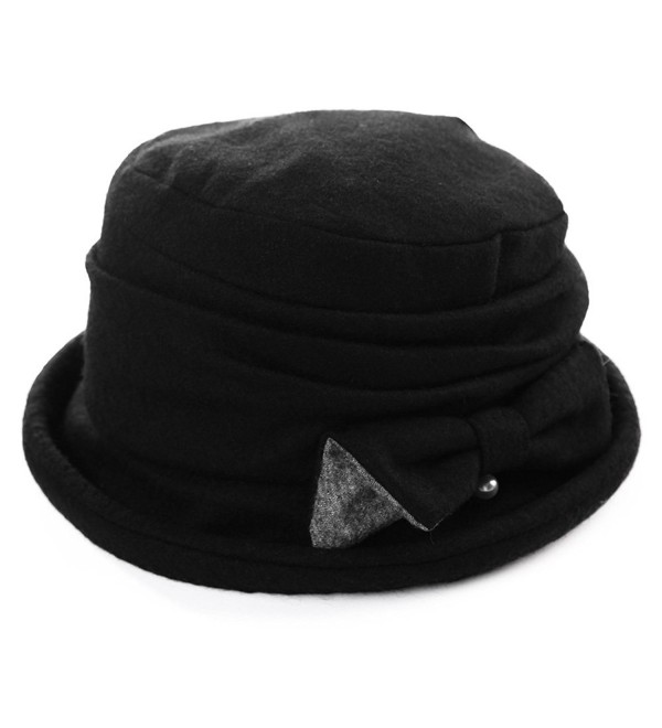 Siggi Ladies Wool Cloche Hats Winter Bucket Hat 1920s Vintage Derby Hat Foldable - 89369_black - CI187CXNTEL