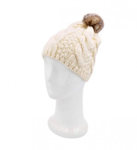 Premium Twist Cable Knit Solid Color Winter Beanie Hat w/ Pom Pom- Diff Colors - Light Beige - CQ11PU0X239