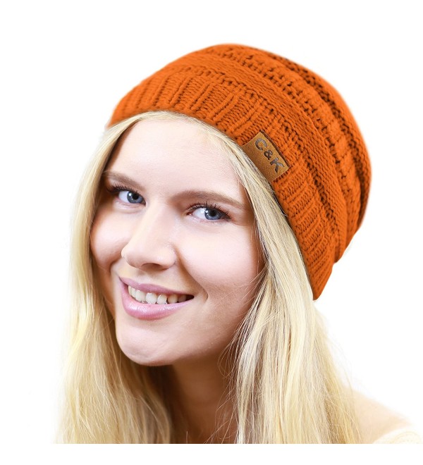 THE HAT DEPOT Women & Men Knit Beanie Soft- Warm and Chunky Beanie - Orange - CS12MA81A6W