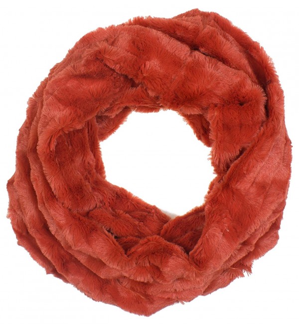 DRY77 Super Soft Box Checker Pattern Faux Fur Infinity Scarf Loop Cowl - Orange - CI127VDTO4X