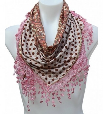 Terra Nomad Women's Girls Double Sided Paisley Polka Dots Triangle Scarf w/ Lace Trim - Rose - CC11HNRTWP9
