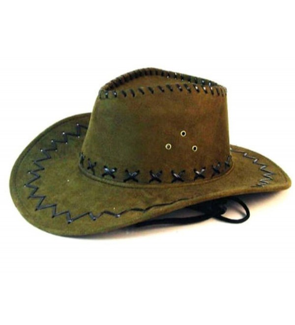 Deluxe Olive Green Simulated Suede Leather Western Style Cowboy / Cowgirl Hat - CM11R30FZUR