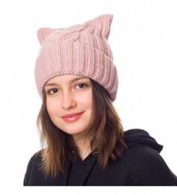 Pussy Cat Hat Women`s March-Cat Beanie Pink-Winter Hat For Women Lined With Fleece (Hot Pink) - Powder Pink - CE189GMYUCU