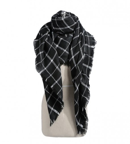 Blanket Scarf Women Large Cashmere Scarf Plaid Winter Scarf Luxury Wrap Shawl&iexcl&shy - Black - CW1899LD6W9
