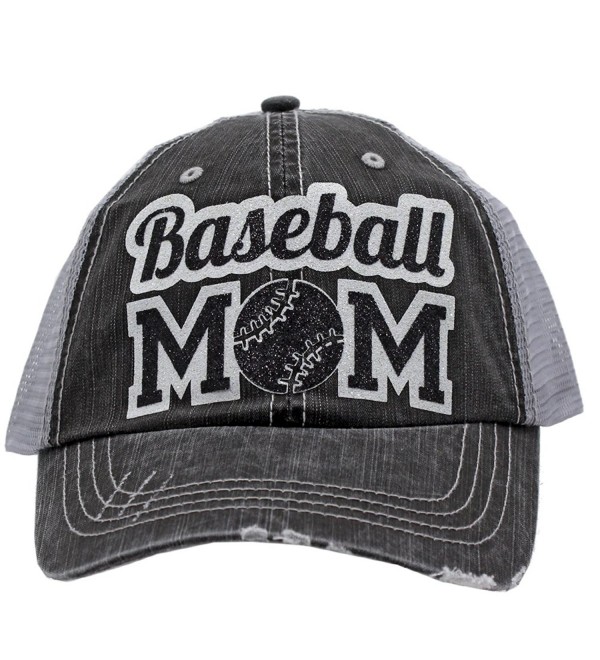 Baseball Mom Dad Sports Glittering Trucker Style Cap Hat | Rocks any Outfit | - Black - CO17YG29HAQ