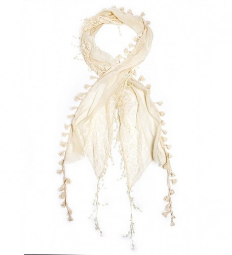 Bohomonde Della Scarf- Lace Tassel Scarf- Crochet Trim - Antique White - C411QHM0ZN9