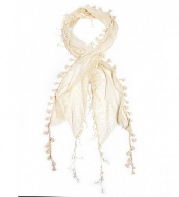 Bohomonde Della Scarf- Lace Tassel Scarf- Crochet Trim - Antique White - C411QHM0ZN9