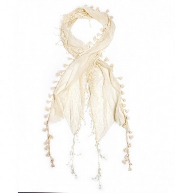 Bohomonde Della Scarf- Lace Tassel Scarf- Crochet Trim - Antique White - C411QHM0ZN9