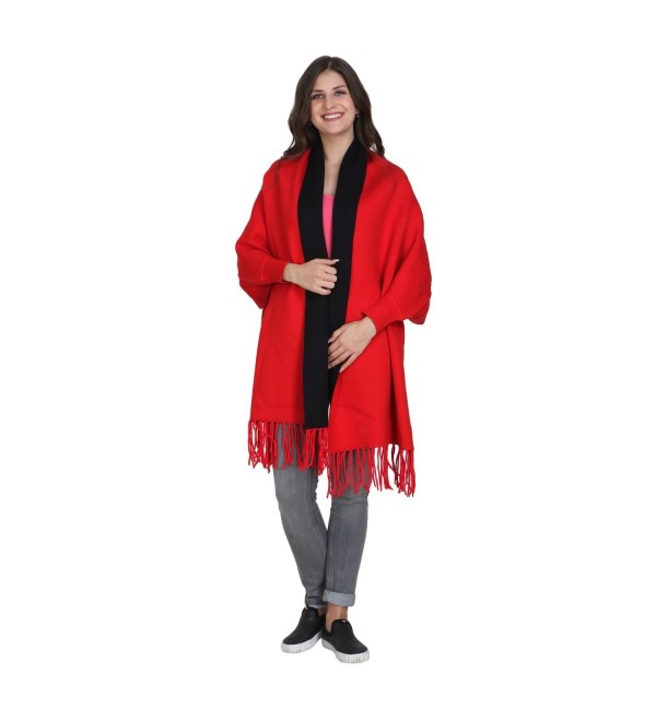 Womens Poncho shawl with sleeves Winter warm scarf fashion Scarves for gifting - Black-Red - CH1876XMK5H