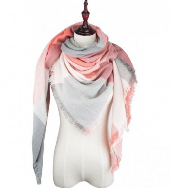 Vivian & Vincent Soft Classic Luxurious Blanket Tartan Square Scarf Wrap - Orange Pink Gray C23 - C9186M80I5W