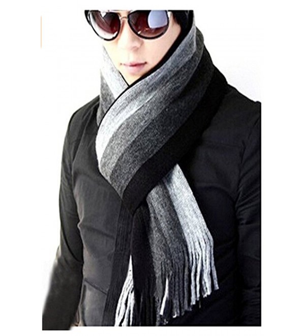 Unisex Winter Warm Long Scarf Thick Wool Knit Benetto Neck Warmer Shawl Wrap - Grey Stripes - C412N5MM54O