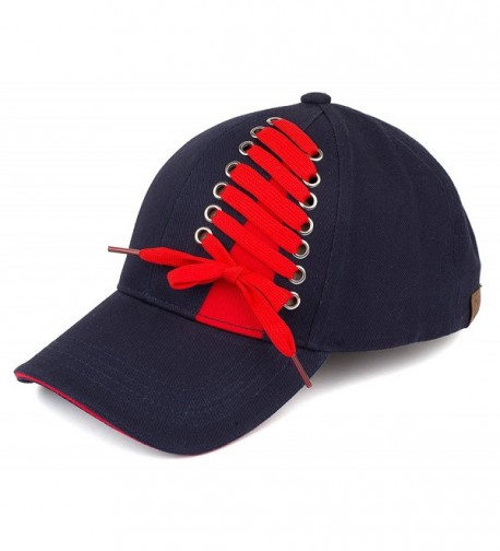 Funky Junque's Women's C.C Tied Shoe Lace Up Velcro Closure Baseball Cap Hat - Navy - CK17AAE23LN