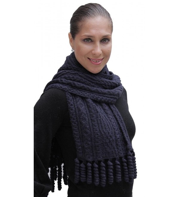 Hand Knitted Superfine Natural Alpaca Wool Cable Chunky Scarf Unisex Navy Blue - CW11H1CSHON