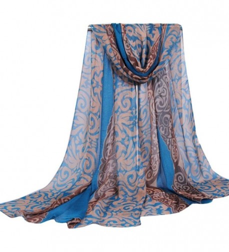 Emubody Women Palace Style Georgette Long Scarf Sunscreen - Blue - C812MR75EZB