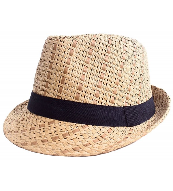 Straw Fedora Hat Men / Women's Summer Short Brim Beach Cap with Band - Brown Hat With Black Band - CV184RN59YD