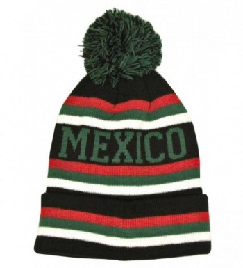 Mexico Winter Knit Hat Pom Pom Beanie Hat with Cuff - Black / Red - CT11Q2EQNUL