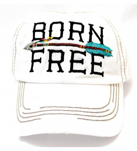 New! IVORY "BORN FREE" Distressed Vintage Cap w/ Arrow Embroidery Adjustable Back - C01829ZOQSN