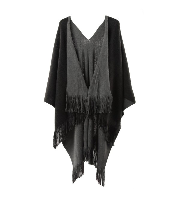 Womens Two Sided Shawl Poncho Winter Solid Cape Pashmina Shawl/Blanket Plus Size - Black and Grey - CI12O7D1BW1