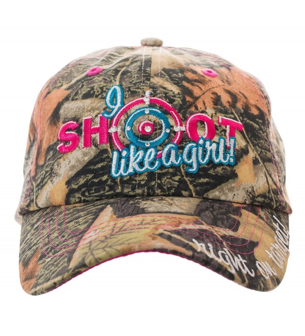 I Shoot Like A Girl! Embroidered Velcro Strap Baseball Cap in Camo - CZ182SOGIKT