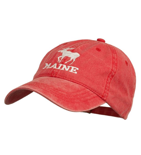Maine State Moose Embroidered Washed Dyed Cap - Red - C311P5HWKZD