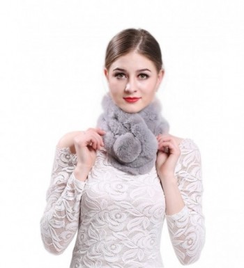 LITHER Women Rabbit Fur Collar Scarf Shawl Collar Wrap Scarves for winter coat - Gray - CD187T7G0WY