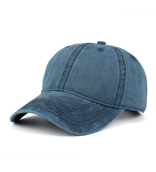 WINCAN Vintage Washed Dyed Cotton Twill Low Profile Adjustable Baseball Cap - Navy Blue - C017YCHMMSE