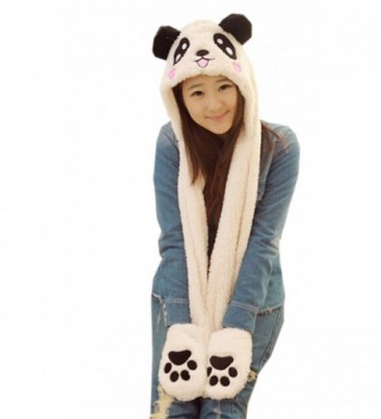 Bestal Women's Panda Fleece Hooded Scarf Gloves Pocket Earflap Hat Snood Wraps - 2 - C411S9V9NKH