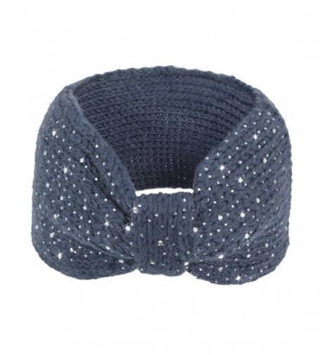 Dahlia Women's Wide Knitted Headband - Sparkle Bow - Gray - CG12N8A9JLD