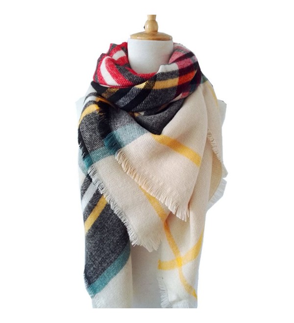 Large Soft Plaid Scarf Women Winter Knit Blanket Scarf Cashmere Feel Shawl and Wraps - 17 - CL12O0BVC0T