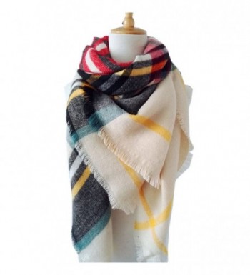 Large Soft Plaid Scarf Women Winter Knit Blanket Scarf Cashmere Feel Shawl and Wraps - 17 - CL12O0BVC0T