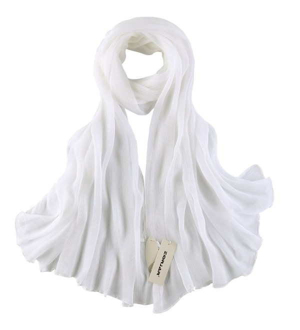 ZORJAR 100%silk Scarf Yoryu Chiffon Slightly-Crumpled Long Wrap - White - C411WFGCC87