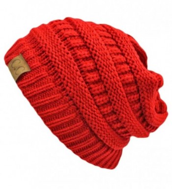 Luxury Divas Red Thick Slouchy Knit Oversize Beanie Cap Hat - CX110UC1XRJ