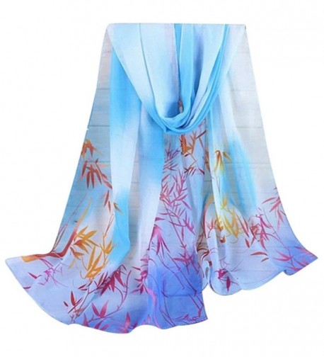 Woman's Scarves- Forthery Soft Large Silk Floral Print Chiffon Shawl Wraps Scarf - Blue - C018678S0YA